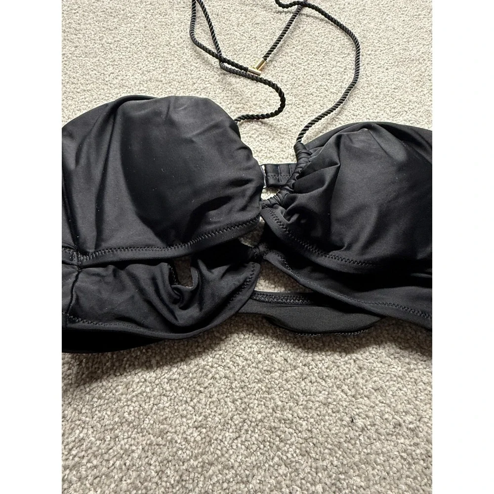 Aerie Black Halter‎ Ring Detail Ruffle Bikini Top Swimsuit L G